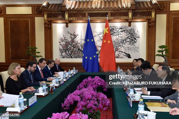 Federica Mogherini , the high representative of the European Union for foreign affairs and security policy, attends a meeting with China's State...