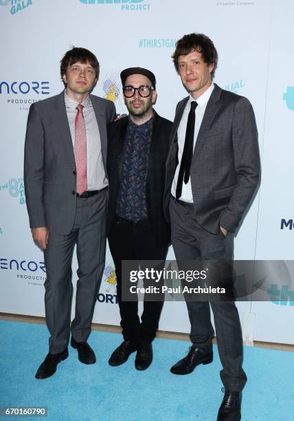 Andy Ross, Tim Nordwind and Damian Kulash of OK Go attend the 8th annual Thirst Gala at The Beverly Hilton Hotel on April 18, 2017 in Beverly Hills,...