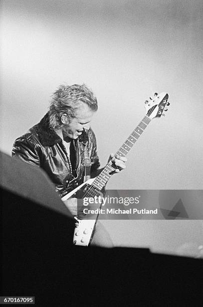 German guitarist Michael Schenker performing with the Michael Schenker Group at the Reading Festival, 29th August 1982.