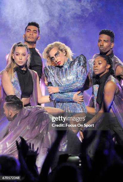 Singer Lady Gaga performs during the Pepsi Zero Sugar Super Bowl LI Halftime Show at NRG Stadium on February 5, 2017 in Houston, Texas.