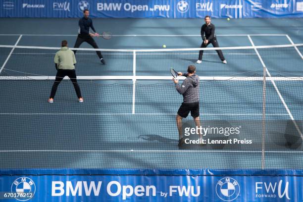 Maximilian Marterer , Florian Mayer, Patrik Kuehnen, tournament director BMW Open and Timo Glock, DTM race driver in action during the BMW Open Show...