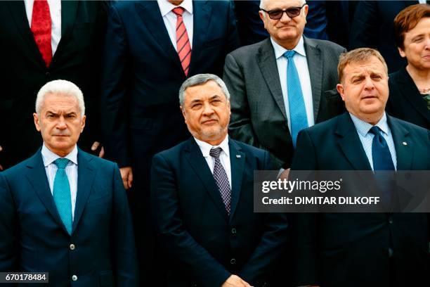 Leaders of the Patriotic Front : Volen Siderov, leader of the ultra-nationalist Ataka party, Valeri Simeonov and Krasimir Karakachanov pose for a...
