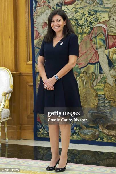 Mayor of Paris Anne Hidalgo looks on before her meeting with King Felipe VI of Spain at the Zarzuela Palace on April 19, 2017 in Madrid, Spain.