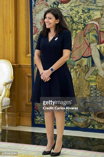 Mayor of Paris Anne Hidalgo looks on before her meeting with King Felipe VI of Spain at the Zarzuela Palace on April 19, 2017 in Madrid, Spain.
