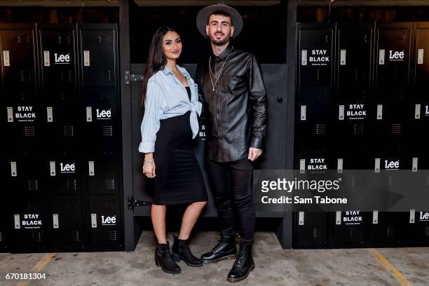 Sabrina Davtyan and Dennis Theo attend the LEE 'Stay Black' premium denim launch party on April 19, 2017 in Sydney, Australia.