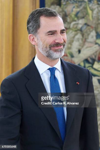King Felipe VI of Spain receives Mayor of Paris Anne Hidalgo at the Zarzuela Palace on April 19, 2017 in Madrid, Spain.