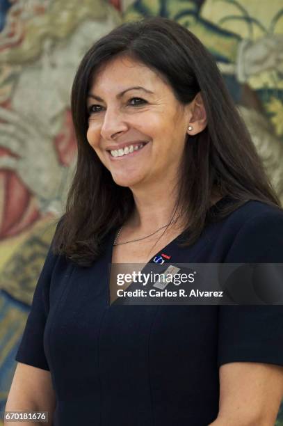 Mayor of Paris Anne Hidalgo looks on before her meeting with King Felipe VI of Spain at the Zarzuela Palace on April 19, 2017 in Madrid, Spain.