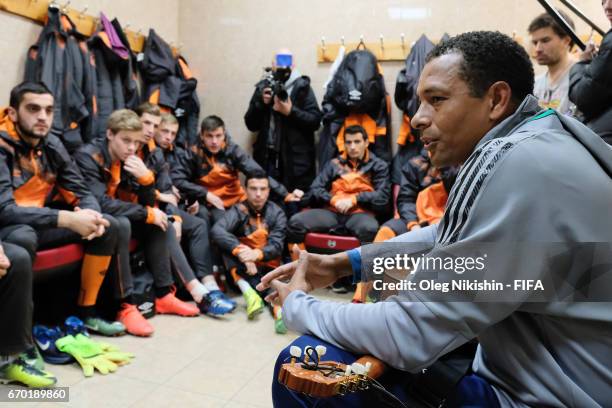 Gilberto Silva during training with young players during Match TV reality show "Who wants to be a Legionnaire" at Yantar stadium on April 19, 2017 in...