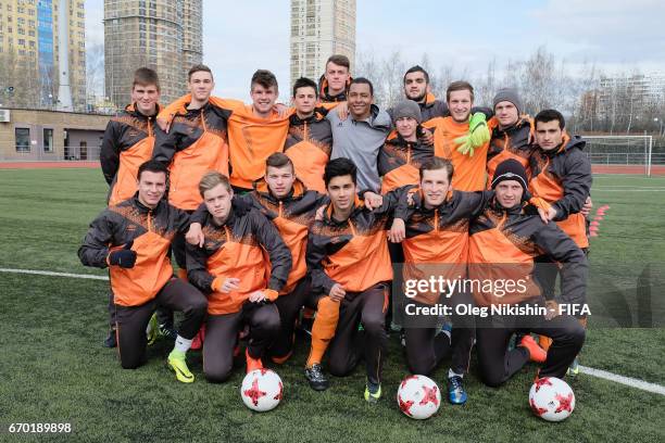 Gilberto Silva during training with young players during Match TV reality show "Who wants to be a Legionnaire" at Yantar stadium on April 19, 2017 in...