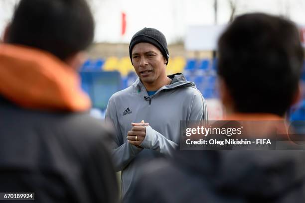 Gilberto Silva during training with young players during Match TV reality show "Who wants to be a Legionnaire" at Yantar stadium on April 19, 2017 in...