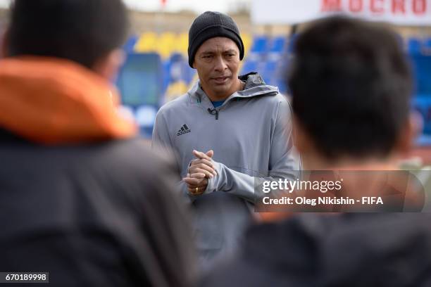 Gilberto Silva during training with young players during Match TV reality show "Who wants to be a Legionnaire" at Yantar stadium on April 19, 2017 in...