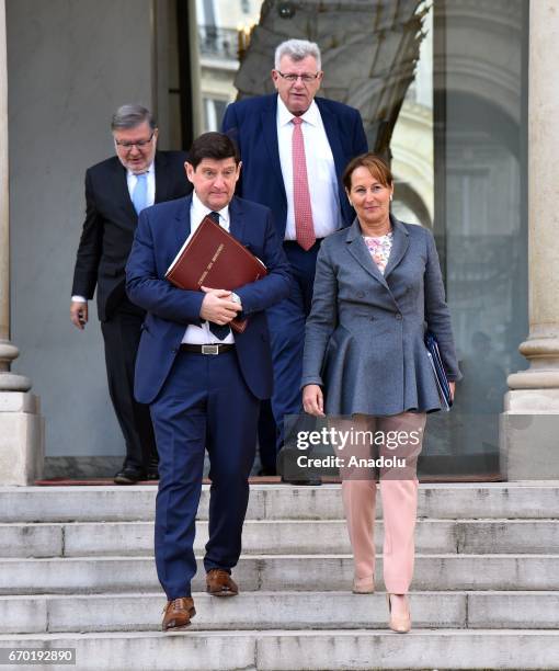 French Minister for Cities, Youth and Sport Patrick Kanner and French Minister for Ecology, Sustainable Development and Energy Segolene Royal leave...