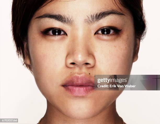 portrait of woman - natural portrait studio shot white background stock pictures, royalty-free photos & images