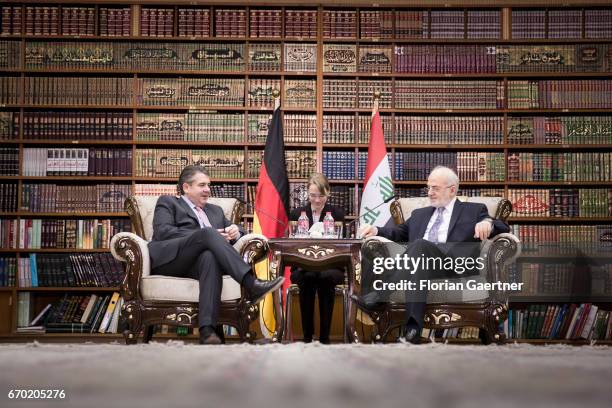 German Foreign Minister and Vice Chancellor Sigmar Gabriel meets Ibrahim Al-Dschafari, Foreign Minister of Iraq, on April 19, 2017 in Baghdad, Iraq....