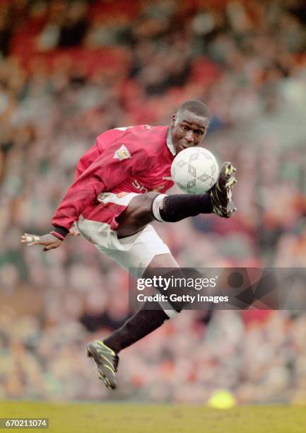 Manchester United striker Andrew Cole in action during a FA Premier League match against Coventry City on March 1, 1997 in Manchester, England.