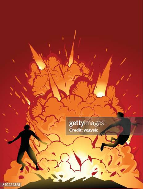 vector knocked off by explosions - action movie stock illustrations
