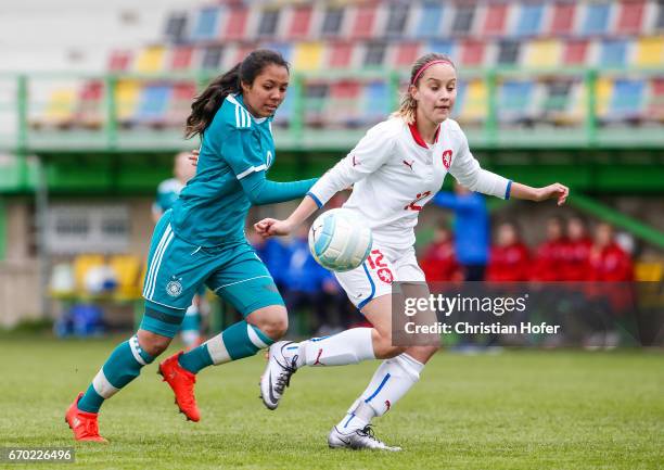 Gia Corley of Germany challenges Aneta Sovakova of Czech Republic for the ball during the Under 15 girls international friendly match between Czech...