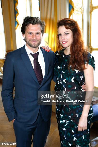 Actor in "Edmond", Kevin Garnichat and Nominated for "Moliere de la Revelation Feminine" for "La Peur", Helene Degy attend the 29th Molieres 2017 -...