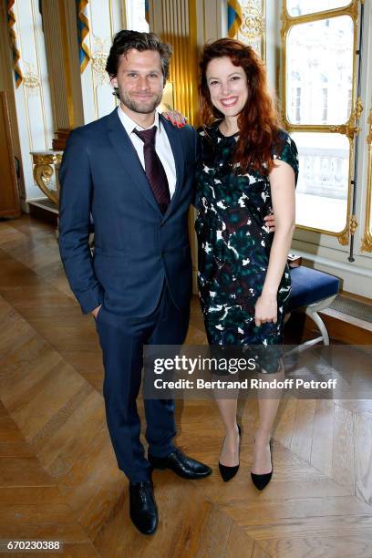 Actor in "Edmond", Kevin Garnichat and Nominated for "Moliere de la Revelation Feminine" for "La Peur", Helene Degy attend the 29th Molieres 2017 -...