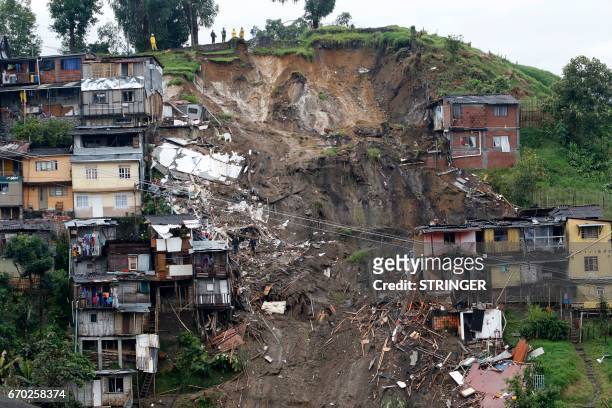 General view after mudslides in Manizales, Caldas department, Colombia on April 19, 2017. - Flooding and mudslides in central Colombia have killed at...