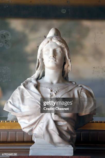 The bust of "Marianne", figure of the French Republic and its values is seen inside a town hall on April 19, 2017 in Paris, France. French 2017...