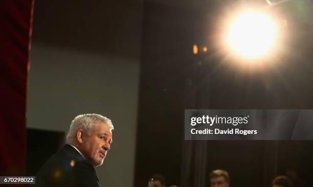 Warren Gatland, the Lions head coach faces the media during the British and Irish Lions Tour Squad and Captain annoucement at London Syon Park Hotel...