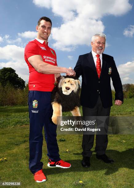 Sam Warburton poses for the cameras with head coach Warren Gatland during the British and Irish Lions Tour Squad and Captain annoucement at London...