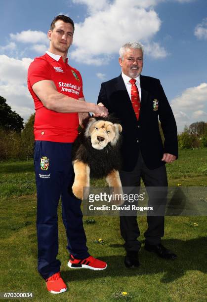 Sam Warburton poses for the cameras with head coach Warren Gatland during the British and Irish Lions Tour Squad and Captain annoucement at London...