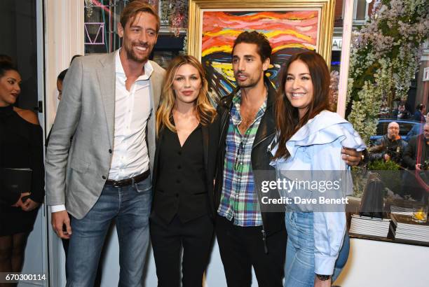 Peter Crouch, Abbey Clancy, Hugo Taylor and Lisa Snowdon attend a VIP private view for New York artist Bradley Theodore at Maddox Gallery on April...