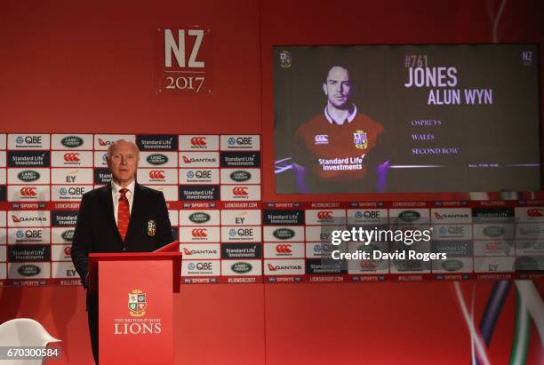 John Spencer unveils Alun Wyn Jones during the British and Irish Lions Tour Squad and Captain annoucement at London Syon Park Hotel on April 19, 2017...