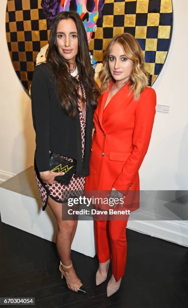 Lily Fortescue and Rosie Fortescue attend a VIP private view for New York artist Bradley Theodore at Maddox Gallery on April 19, 2017 in London,...