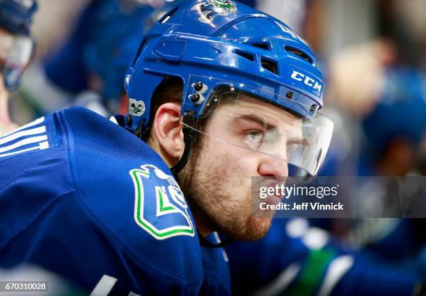 April 2: Michael Chaput of the Vancouver Canucks looks on from the bench during their NHL game against the San Jose Sharks at Rogers Arena April 2,...