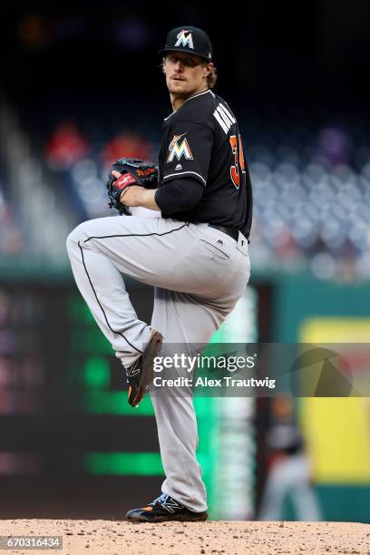 Tom Koehler of the Miami Marlins pitches during the game against the Washington Nationals at Nationals Park on Thursday, April 6, 2017 in Washington,...