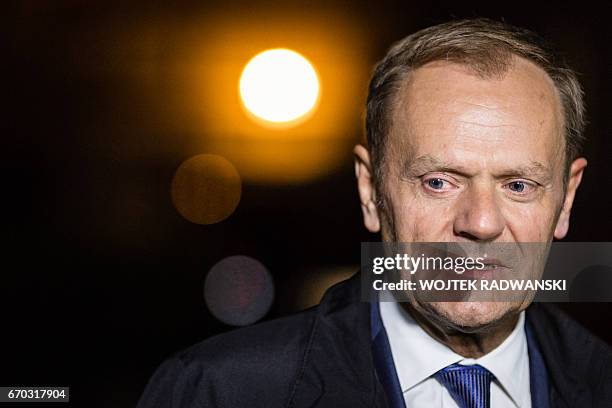 President of the European Council and former Polish Prime Minister Donald Tusk is seen leaving the prosecutor's office where he testified for about...