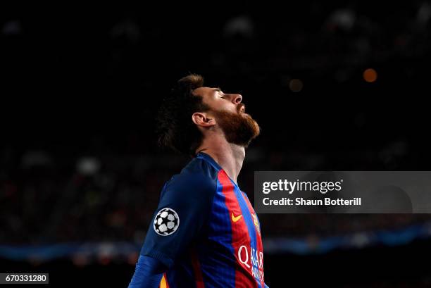 Gerard Pique of Barcelona reacts during the UEFA Champions League Quarter Final second leg match between FC Barcelona and Juventus at Camp Nou on...