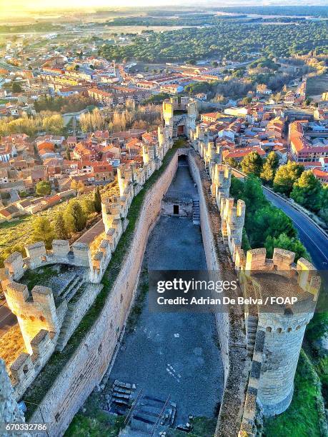 high angle view of castle in spain - valladolid spanish city stock-fotos und bilder