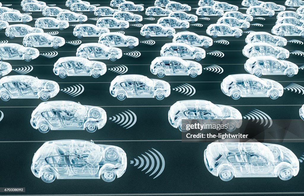 Computer Controlled Vehicle Self Driving Electronic Computer Cars On Road High-Res Vector Graphic ...