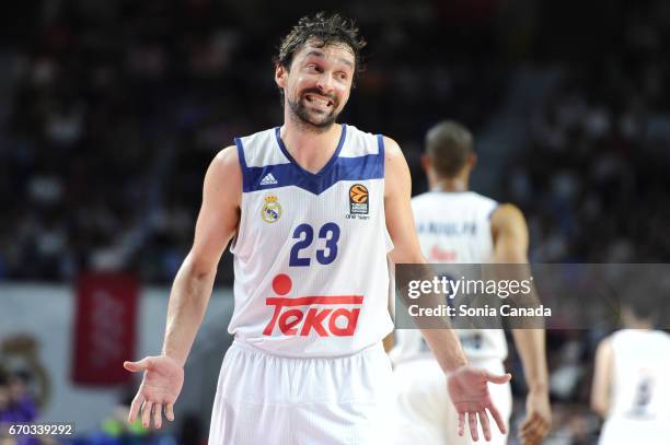 Sergio Llull, #23 guard of Real Madrid during the 2016/2017 Turkish Airlines Euroleague Play Off Leg One between Real Madrid v Darussafaka Dogus...