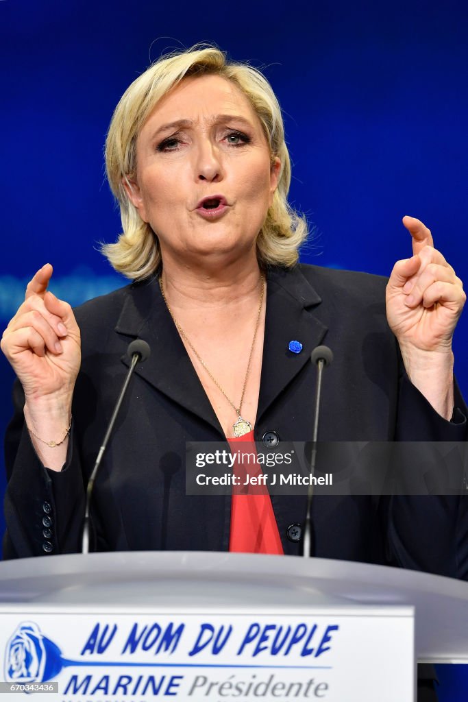 French Presidential Candidate Marine Le Pen Holds A Rally Meeting In Marseille