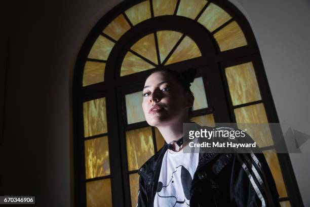 Singer Bishop Briggs poses for a portrait before performing an EndSession hosted by 107.7 The End at Fremont Abbey Arts Center on April 18, 2017 in...
