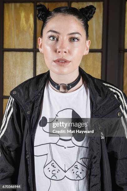 Singer Bishop Briggs poses for a portrait before performing an EndSession hosted by 107.7 The End at Fremont Abbey Arts Center on April 18, 2017 in...