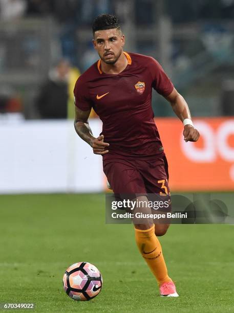 Emerson Palmieri dos Santos of AS Roma in action during the TIM Cup match between AS Roma and SS Lazio at Stadio Olimpico on April 4, 2017 in Rome,...