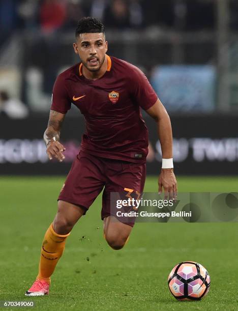 Emerson Palmieri dos Santos of AS Roma in action during the TIM Cup match between AS Roma and SS Lazio at Stadio Olimpico on April 4, 2017 in Rome,...