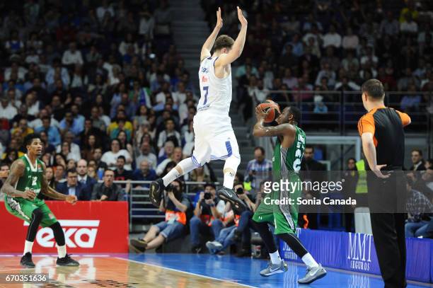 James Anderson, #23 forward of Darussafaka Dogus Istanbul and Luka Doncic, #7 guard of Real Madrid during the 2016/2017 Turkish Airlines Euroleague...