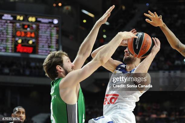 Sergio Llull, #23 guard of Real Madrid during the 2016/2017 Turkish Airlines Euroleague Play Off Leg One between Real Madrid v Darussafaka Dogus...