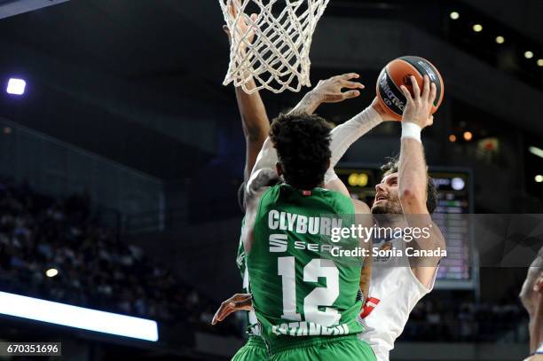 Rudy Fernandez, #5 guard of Real Madrid and Will Clyburn, #12 forward of Darussafaka Dogus Istanbul during the 2016/2017 Turkish Airlines Euroleague...