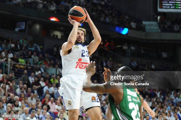 Sergio Llull, #23 guard of Real Madrid during the 2016/2017 Turkish Airlines Euroleague Play Off Leg One between Real Madrid v Darussafaka Dogus...