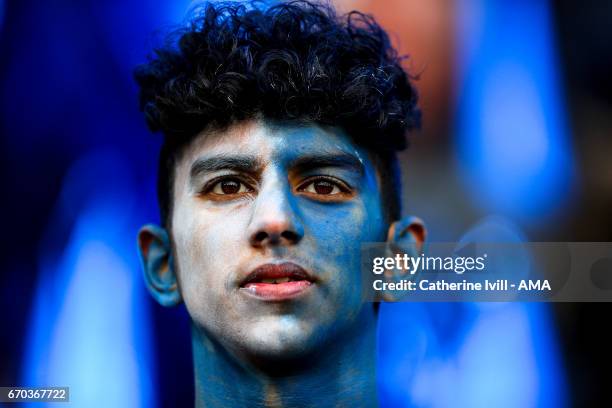 Leicester City fan with a painted face during the UEFA Champions League Quarter Final second leg match between Leicester City and Club Atletico de...