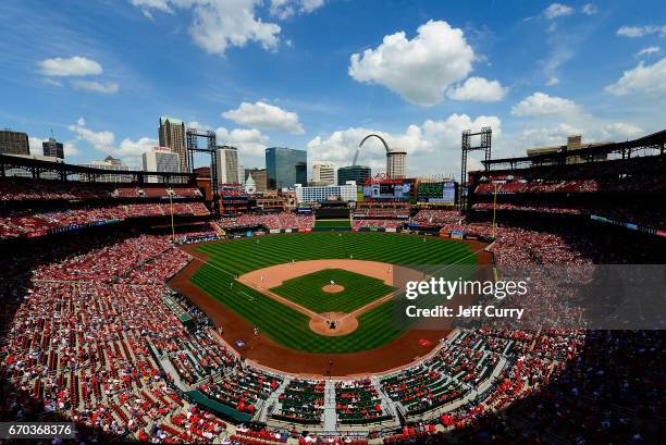 General view of Busch Stadium as the Pittsburgh Pirates play the St. Louis Cardinals during the eighth inning at Busch Stadium on April 19, 2017 in...