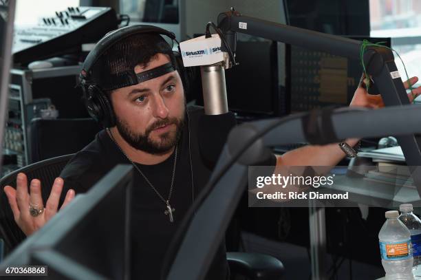 Singer/Songwriter Tyler Farr visits with SiriusXM's The Highway hosted by Storme Warren at SiriusXM Music City Studios on April 19, 2017 in...